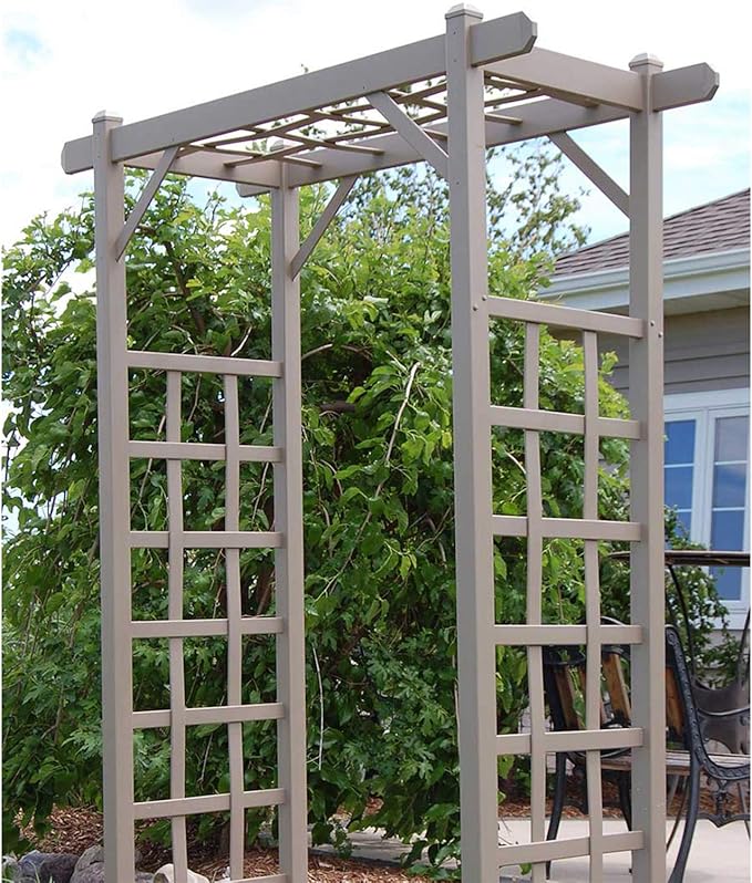 Dura-Trel PVC Garden Arbor, Arch Support for Climbing Plants, Elmwood, Mocha, 57" x 85"