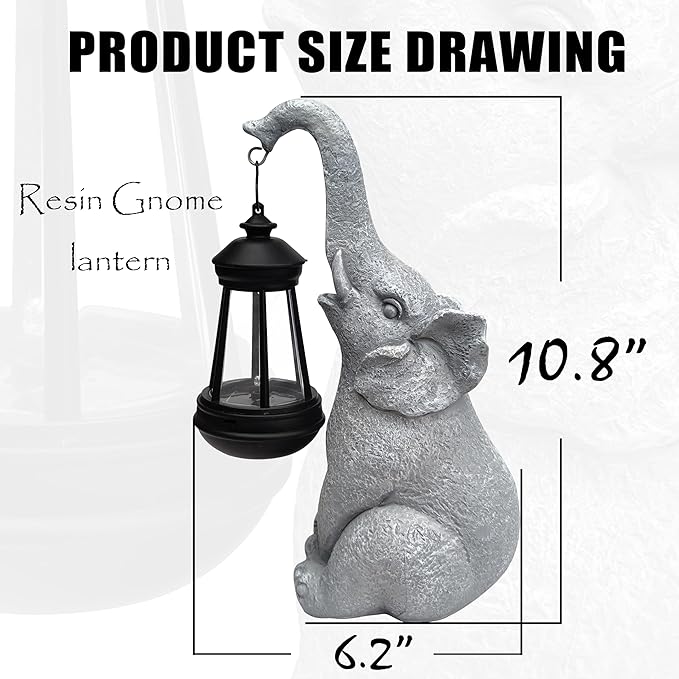 Elephant Solar Garden Statues,Resin Elephant Figurine Decorations with Solar Lights Lantern, Outdoor Garden Decor Art for Lawn,Yard, Unique Housewarming Gift for Garden Home