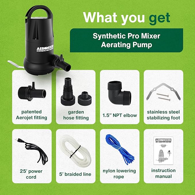 Aeromixer Synthetic 3/4 HP Submersible Mixing + Aerating Pump - Submersible Water Pump for Nutrient Mixing and Aerating, Electric Garden Water Pumps, Heavy Duty Outdoor Pumps for Farming and Gardening