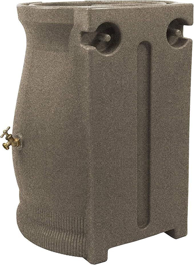 Good Ideas Rain Wizard 50 Gallon Rain Saver Barrel Water Storage Urn with Planter Space and 2 Brass Spigots, Sandstone (2 Pack)