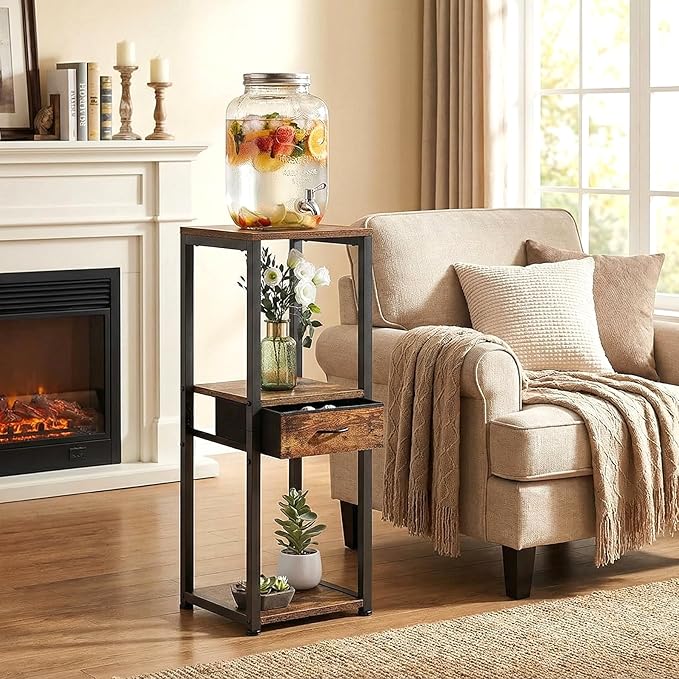 3 Tier Tall Plant Stand with Fabric Drawer , Corner Plant Stands for Indoor Plants Multiple, Small Side Table for Indoor Plants