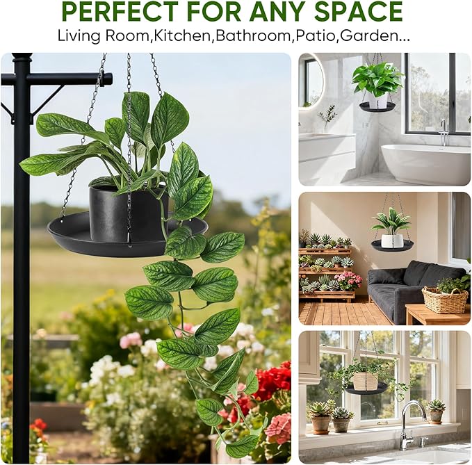 Metal Plant Hanger for Indoor Outdoor Use,Hanging Planters for Plants Basket with 9.8in/11.8inDiameter, Black Window Shelf for Plants（11.8IN）