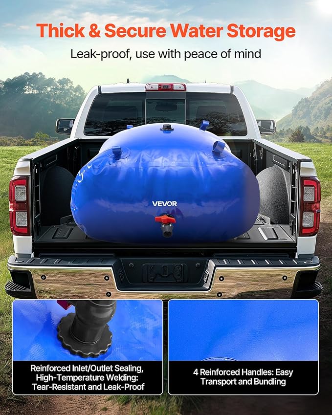 VEVOR Water Storage Bladder, 87 Gallon (330L) Water Storage Container Tank, 1000D PVC Large Capacity Soft Bag Bladder, Collapsible Portable for Garden Irrigation, Camping, RVs, Fire Prevention, Blue