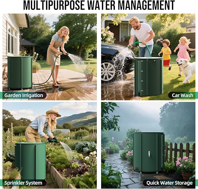 Collapsible Rain Barrel Water Collection System - 53 Gallon Portable Water Storage Tank,Foldable Rainwater Collect System Downspout, Water Catcher Container with Filter, Spigots＆Overflow Kit