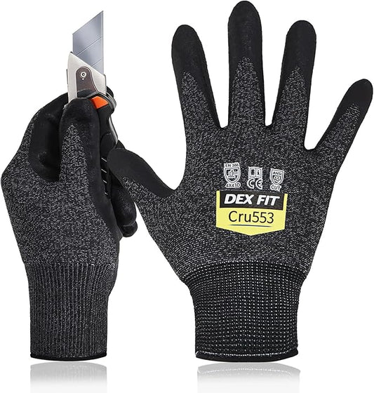 DEX FIT Level 5 Cut Resistant Gloves Cru553, 3D-Comfort Fit, Power Grip, Professional, Durable, Touchscreen, Thin, Cool