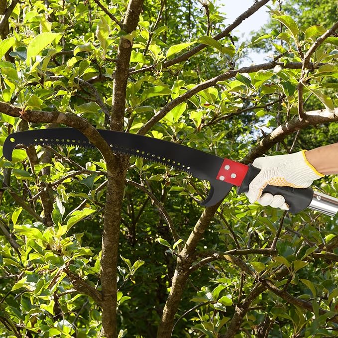 Outvita Manual Pole Saw, 30 Feet Extendable Tree Pruner with Knives and Storage Pocket, Sharp Steel Blade and Scissors High Branches Trimming for Pruning Palms and Shrubs(Yellow)