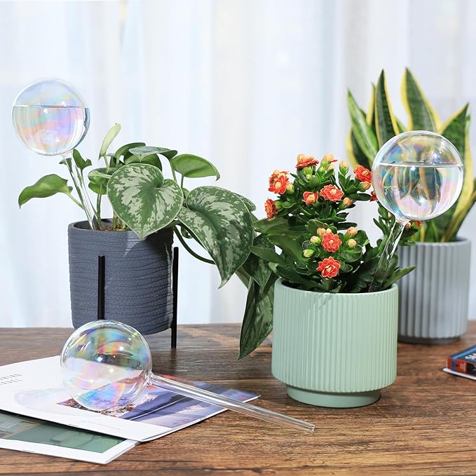 13 oz Up 2 Weeks Extra Large Plant Watering Globes, Iridescent Rainbow Glass Water Bulbs, Self Watering Planter Insert, Vacation Plant Watering Devices System, Automatic Plant Waterer, 2 Pack