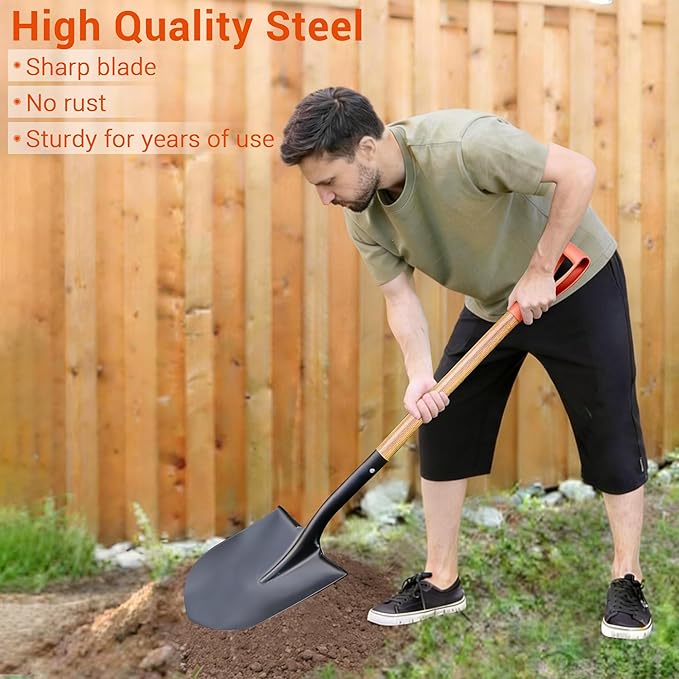 41" Round Shovel,Snow Shovel with Straight Hardwood Handle and D-Grip, Gardening Tool-Digging Shovel