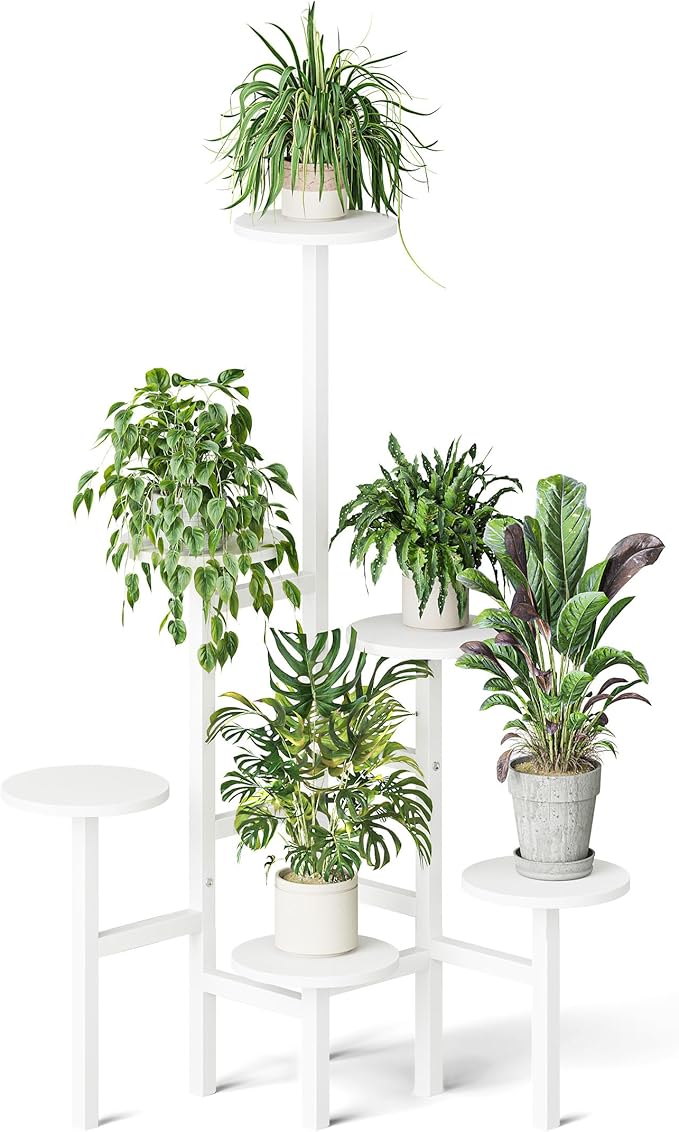 6 Tier Corner Plant Stand Indoor Outdoor, Tall Large Plant Shelf for Multiple Plants, Tiered Flower Pot Holder, Metal Display Plant Shelves for Living Room, Balcony, Patio, Garden(White)GPS514W