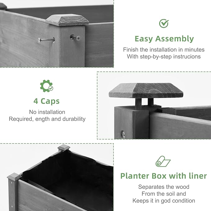 48x24x30 inch Raised Garden Bed with Legs, Elevated Wooden Planter Box for Outdoor Plants Flowers Fruits Vegetable Herb Growing