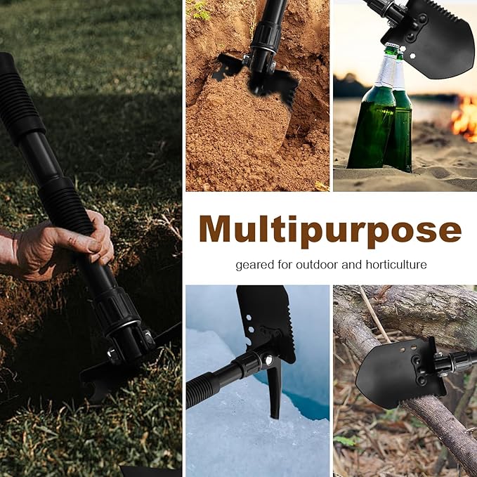 Folding Camping Shovel, Carbon Steel Multi-Tool Survival Shovel for Outdoor, Emergency, Hiking, Car Off-Road (2-Pack)