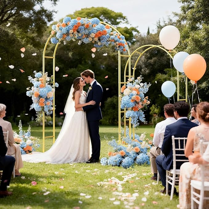 Metal Garden Arch Trellis Arbor Set of 2, 7.2FT+6.6FT Wedding Arch Stand with Steel Frame, Metal Pergola Arbor with Base for Decor Garden Trellis Climbing Plant, Bridal Party Ceremony