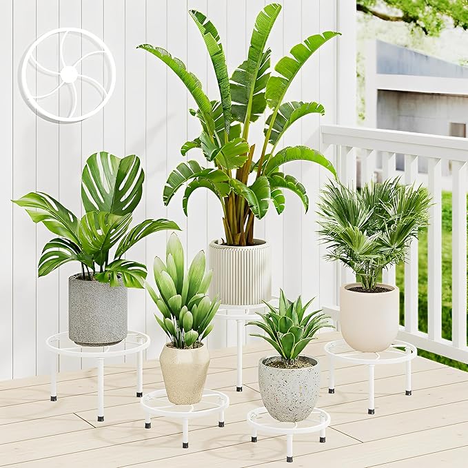 5 Packs Metal Plant Stand Indoor Outdoor,Heavy Duty Flower Pot Stands for Multiple Plant,Rustproof Iron Round Potted Stand Holder,Plant Shelf for Planter Garden(WhiteKite)