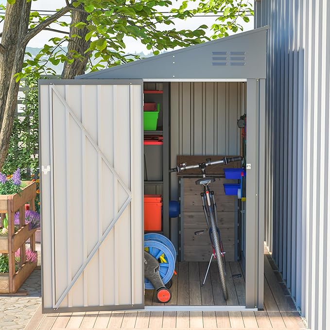 4×7 FT Outdoor Metal Storage Shed,Heavy-Duty Lean to Storage Shed with Lockable Door and Reinforced Beams,All Weather Waterproof Storage House W/2 Air Vents,for Backyard,Patio,Lawn,Dark Gray