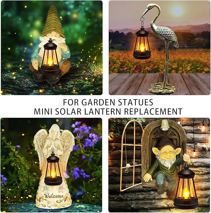 Mini Solar Lantern Lights Replacement for Outdoor Statue, Small Hanging Lantern Replacement, Waterproof Garden Decor Outdoor Lighting Decorative Lights for Yard Patio Lighting, Warm White, 2 Pack