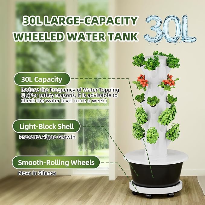 SPECILITE Hydroponics Growing System Kit, Movable Hydroponic Tower with 5 Tiers 20 Pods, Vertical Indoor & Outdoor Gardening System with Pump & Timer for Vegetables, Fruits, Herb