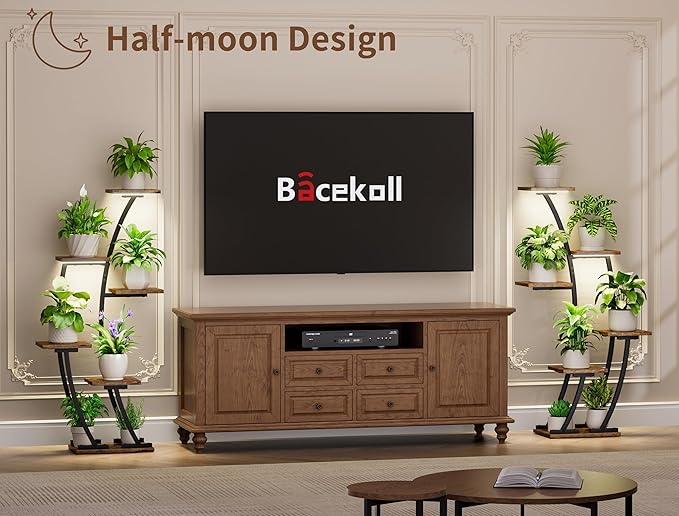 Plant Stand Indoor with Grow Lights, Plant Shelf Indoor 2 Pack, Corner Plant Stands for Indoor Plants, 6 Tiered Plant Flower Display Shelf, Half-Moon Plant Rack for Home, Living Room, Black