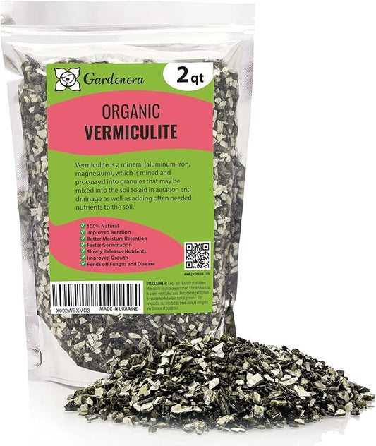 Horticultural Organic Vermiculite for Plants - Medium Grade - Natural Soil Additive for Gardening, Houseplants, Mushrooms, Potted Plants, Hydroponics, Terrariums (2 Quart)