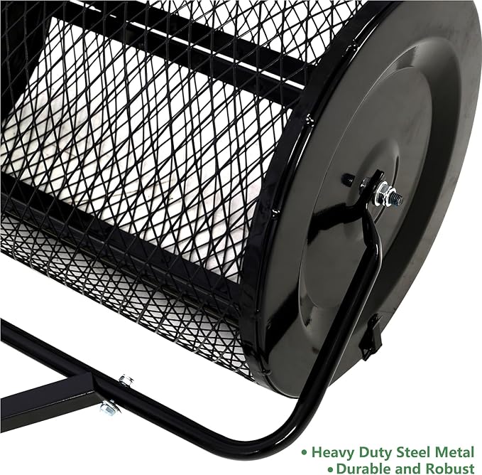 Peat Moss Spreaders for Lawns Compost Spreader Roller 24 Inch Heavy Duty Metal Mesh Dirt Topsoil Spreader for Planting Seeding Garden (24"/42"-50" L, Black)
