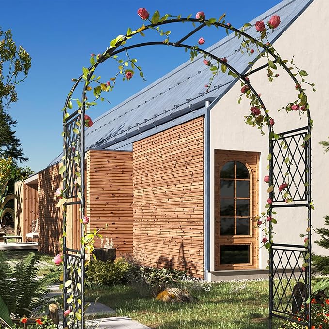 Metal Garden Arbor, 86.6" x 59" Arch Trellis for Climbing Plants, Weather-Resistant Decorative Wedding Archway, Sturdy Iron Frame, Outdoor Black Garden Arch for Patio, Lawn, Pathway, Event Party Back