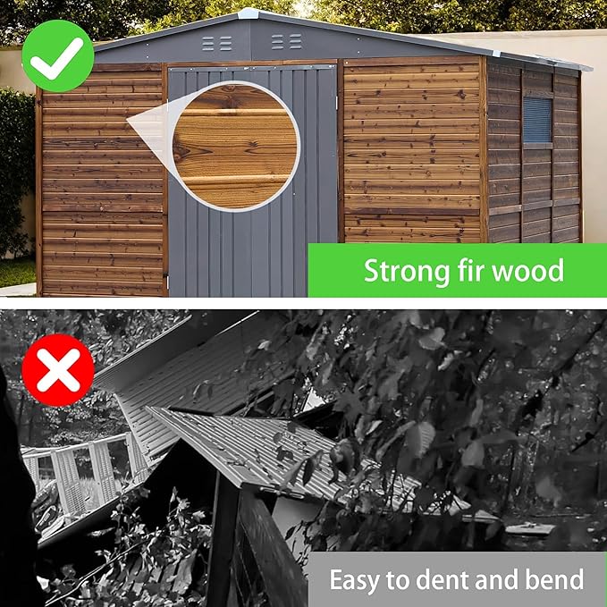 8x10 FT Outdoor Wood Storage Shed, Garden Tool Shed with Windows, Outside Storage Shed Waterproof for Backyard, Patio, Garden, 4 Vents (Without Floor) Wood Color