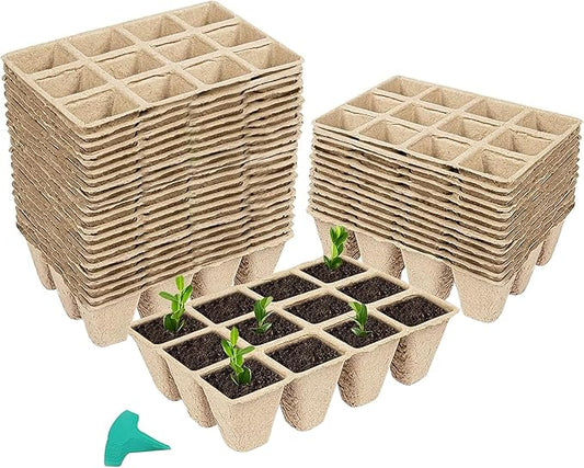 GROWNEER 432 Cells Peat Pots Seed Starter Trays 36 Packs Biodegradable Seedling Pots Germination Trays Organic Plant Starter Kit with 15 Pcs Plant Labels