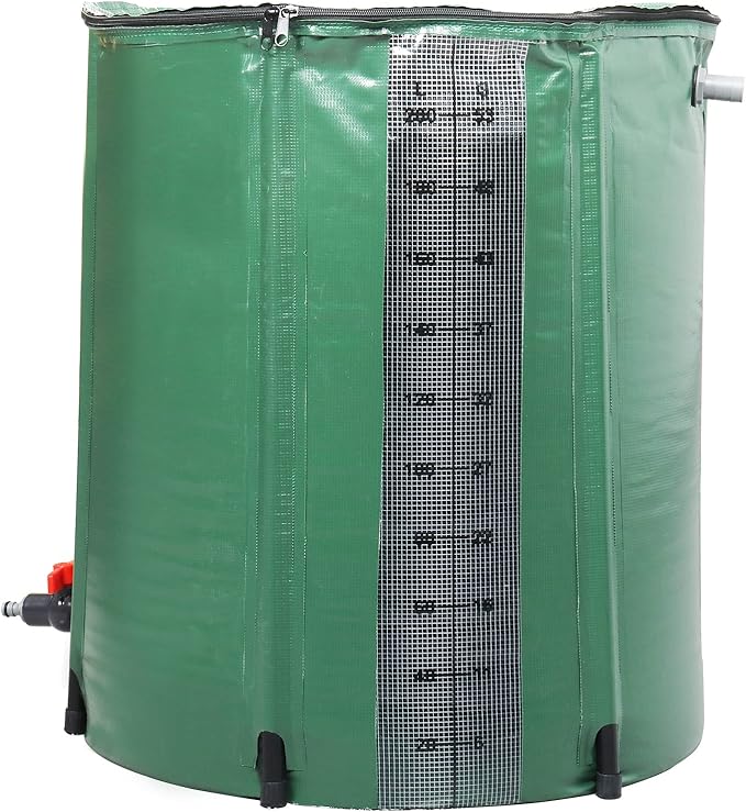 Collapsible Rain Barrel, 50 Gallon Portable Rainwater Collection System, Rain Water Barrel Collector with Volume Scale Mark, Spigots and Overflow Kit, Rain Catcher Barrel for Garden, Green