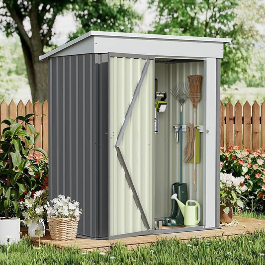 GUNJI 5 x 3 FT Shed Outdoor Storage Shed Metal Garden Shed with Lockable Door Outside Waterproof Tool Shed for Backyard, Patio, Lawn (Gray)