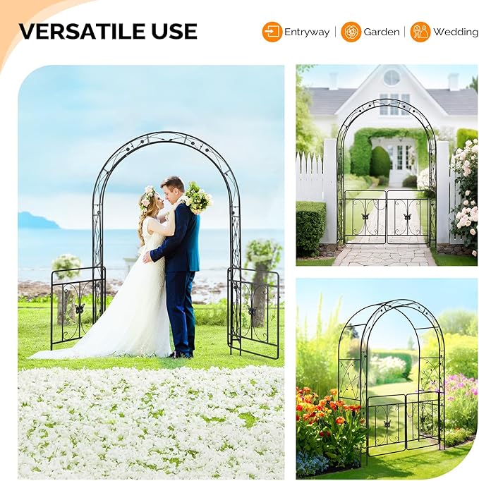 VINGLI Garden Arbor Arch, Wedding Arch Archway for Ceremony Party, Trellis for Plant Climbing, Christmas Decorations Pergola for Backyard, Lawn, Patio, Yard (Arbor with Gate)
