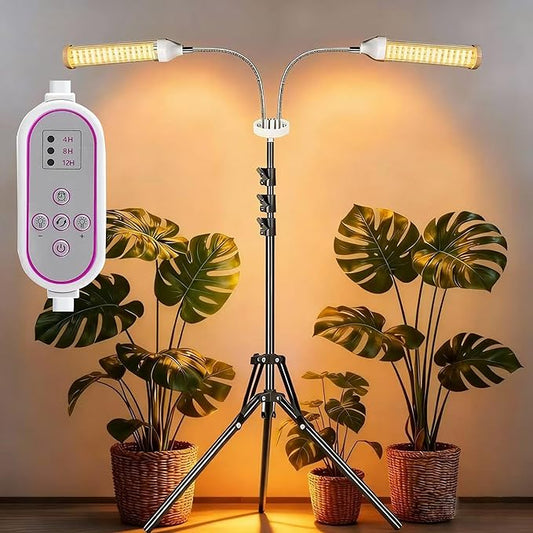 Grow Lights for Indoor Plants Full Spectrum, LED Plant Light with Stand, Adjustable Height, 4/8/12H Timer, 10 Dimmable Levels & 3 Lighting Modes (Stand-2 Head)
