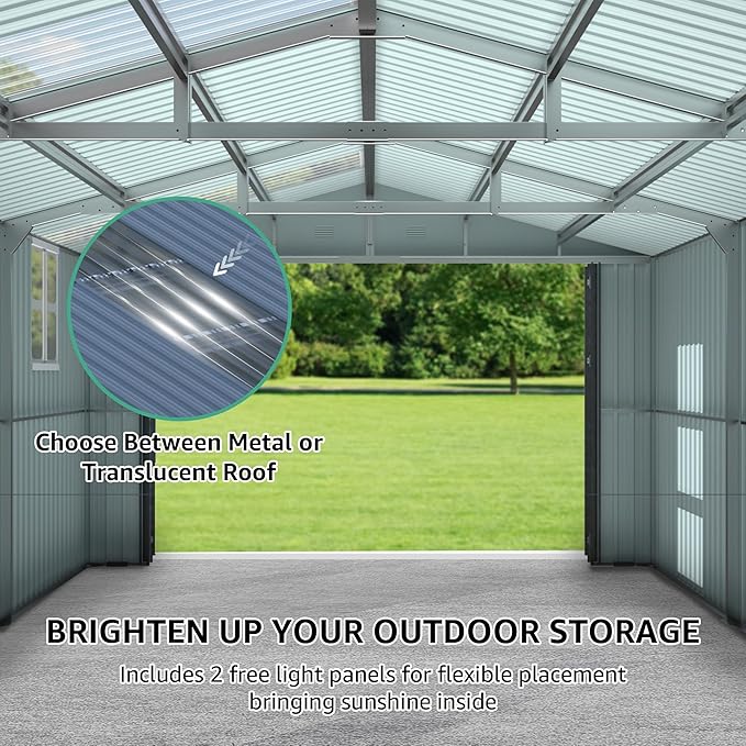 13x20 FT Outdoor Storage Shed, Large Metal Garage Sheds with Two Windows and Two Translucent Panels,Tool House w/Free Light Panet & Sloped Roof,for Car,Truck,Bike,Lawnmower,Tool,Dark Gray