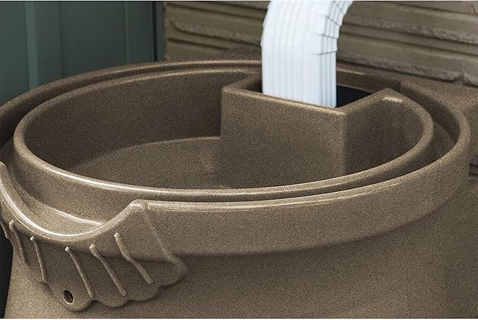 Good Ideas Rain Wizard 50 Gallon Rain Saver Barrel Water Storage Urn with Planter Space and 2 Brass Spigots, Sandstone (2 Pack)
