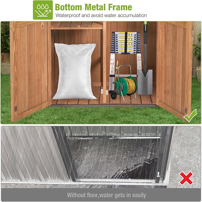 Sheds Outdoor Storage, Wooden Garden Shed with All Around Strong Metal Frame, Large Tool Shed with Floor and Adjustable Shelves, for Backyard Garden Patio Lawn(Brown)