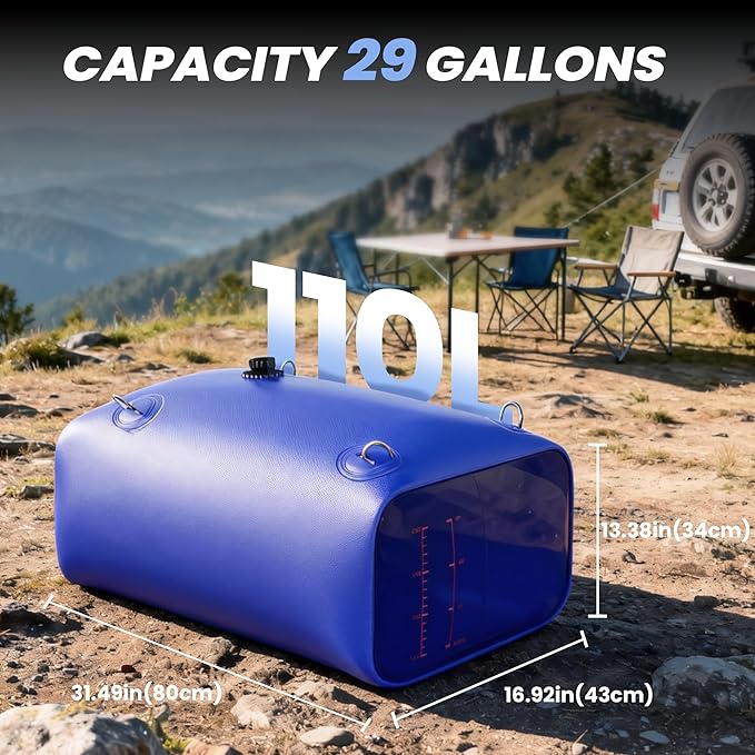 Large Capacity Water Storage Bladder with Visible Scale, Portable Water Tank Containers, Bladder Tank for Drought Resistance, Fire Prevention, Emergency, Outdoor & Irrigation (110L/29Gal, Blue)