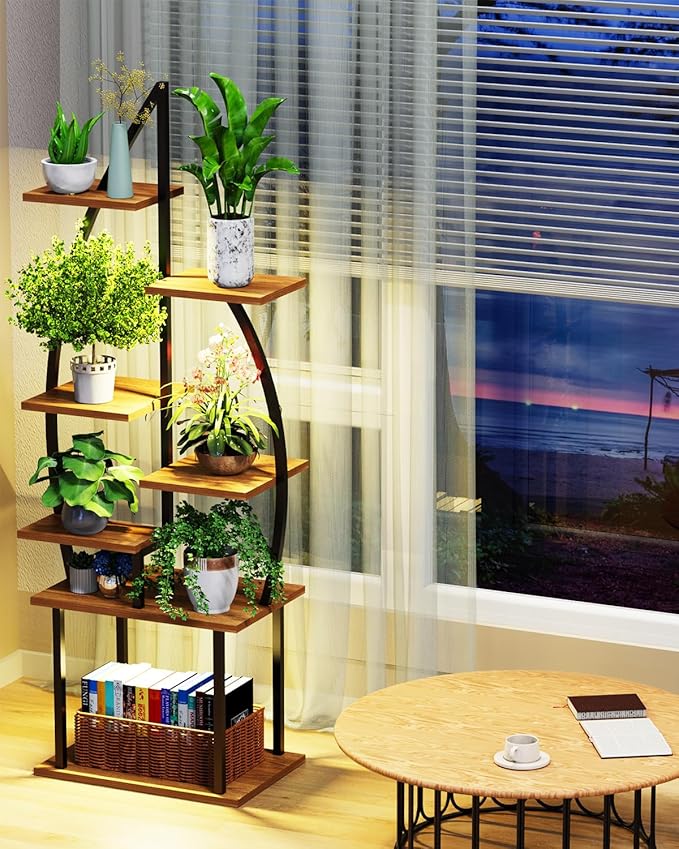 Plant Stand Indoor with Grow Lights-65" Indoor Plant Shelf,8 Tiered Corner Plant Stands for Indoor Plants,Metal Tall Plant Flower Display Shelves for Bedroom Living Room Balcony Patio, (Sail-shape)