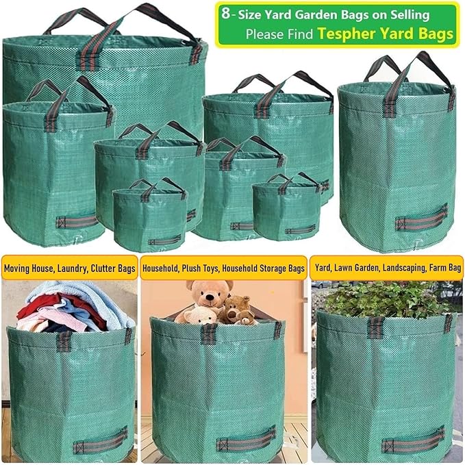 Professional 2-Pack 137 Gallon Lawn Garden Bags Large (D34,H34 inch) Yard Waste Bags with Gardening Gloves, Big Leaf Bag,Yard Debris,Waste Container,Lawn Trash Bin,Grass Clippings,Weeds Bags 4 Handles