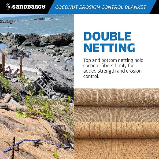 Sandbaggy Coconut Erosion Control Blanket – 3.75 ft x 120 ft Coir Mat for Soil Retention, Slope Stabilization, Plant Growth & Ground Cover – Ideal for Hillsides & DOT Projects - 1 Roll (450 sq ft)