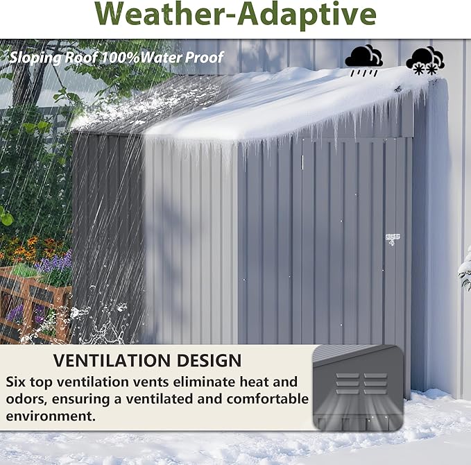 4x7 FT Outdoor Storage Shed,Lean to Lockable Metal Garden Shed Steel with Reinforced Beams,All Weather Waterproof Storage House W/Lockable Door,for Backyard,Patio,Lawn,Garden,Dark Gray