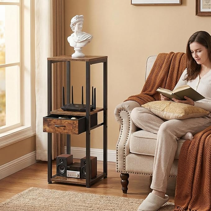3 Tier Tall Plant Stand with Fabric Drawer , Corner Plant Stands for Indoor Plants Multiple, Small Side Table for Indoor Plants