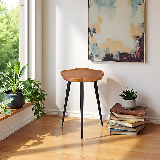 Plant Stand Indoor, Wood Plant Table Plant Holder with Raised Design,Heavy Duty Metal Flower Pot Stand, Mid Century Modern Home Decor Small Side End Table（Clr.1-Flower 16" H）