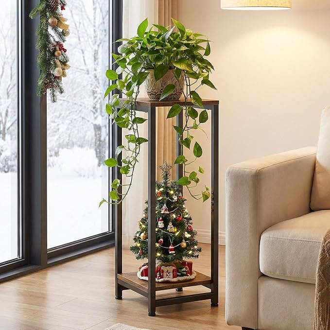 2-Tier Tall Plant Stand Indoor, Corner Plant Stands for Indoor Plants Multiple, Multi-Functional Small Side Table for Living Room, Bedroom, Balcony