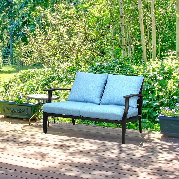 Aoodor 23" x 26" Patio Deep Seat Cushion Set, Water Resistant & Fade Resistant Outdoor Furniture Cushions with Adjustable Straps for Patio, Deck, Garden, Set of 2, Lake Blue