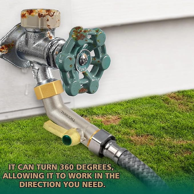135 Degree Full Flow Garden Hose Shutoff Valve, 3/4-Inch Heavy Duty Brass Garden Hose Elbow Connector, Leak-Free Hose Adapter for Outdoor Faucets and RV Spigot Extenders