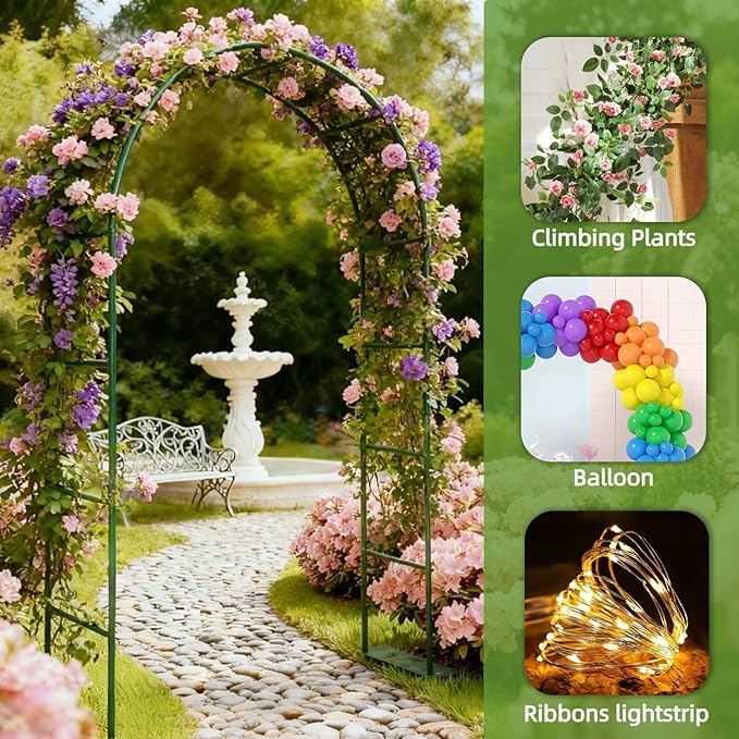 Thickened Metal Garden Arch with Base for Climbing Plants Outdoor, Garden Arbors and Arches, Wedding Arch Frame Archway, Christmas Party Decoration