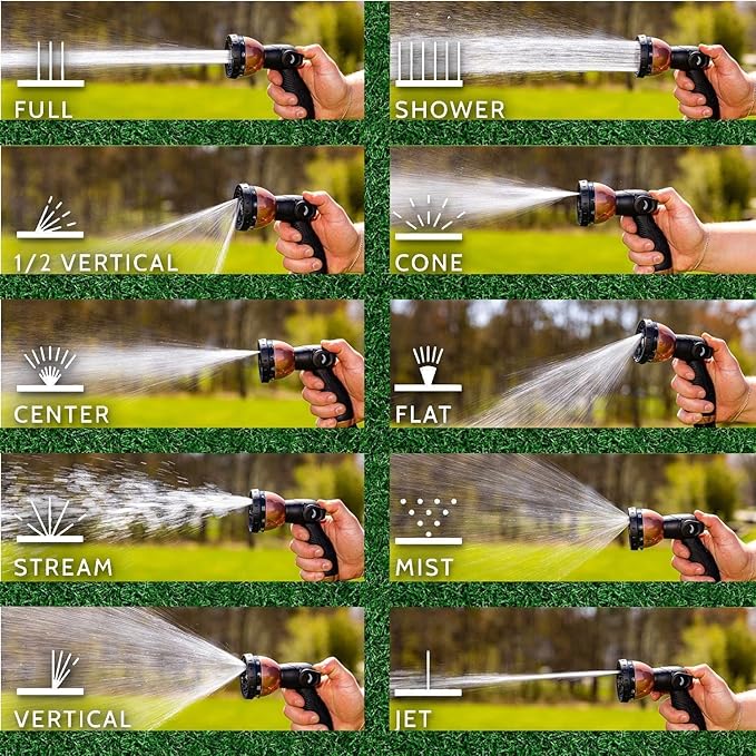 100FT Expandable Garden Hose - with 10-Function Spray Nozzle - Lightweight, Flexible, 3/4" Solid Brass Fittings-champagne