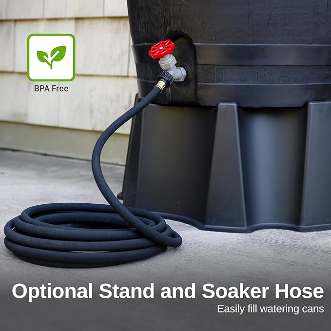RTS Home Accents 50-Gallon ECO Rain Barrel Made with 100% Recycled Plastic, Flat Back Rain Water Collection Barrel, Link Kit Included, Black (2 Pack)
