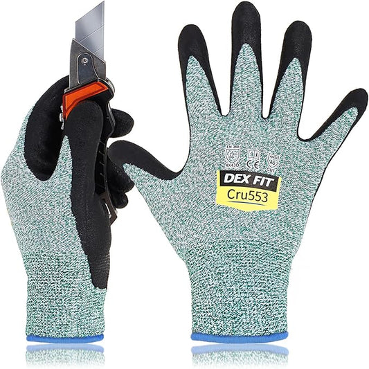 DEX FIT Level 5 Cut Resistant Gloves Cru553, 3D-Comfort Fit, Power Grip, Professional, Durable, Touchscreen, Thin, Cool