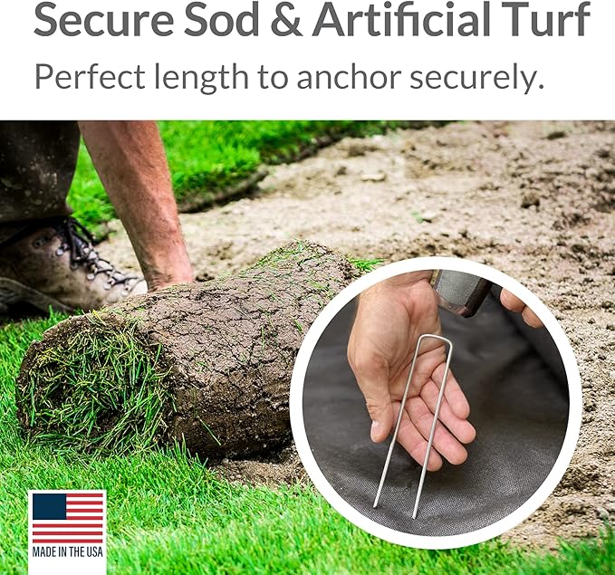 Pinnacle Mercantile USA Made 1000 Pack Garden Landscape Staples Weed Barrier Fabric Stakes Galvanized 6 inch Pins Anti Rust Sod Staple 11 Gauge Steel