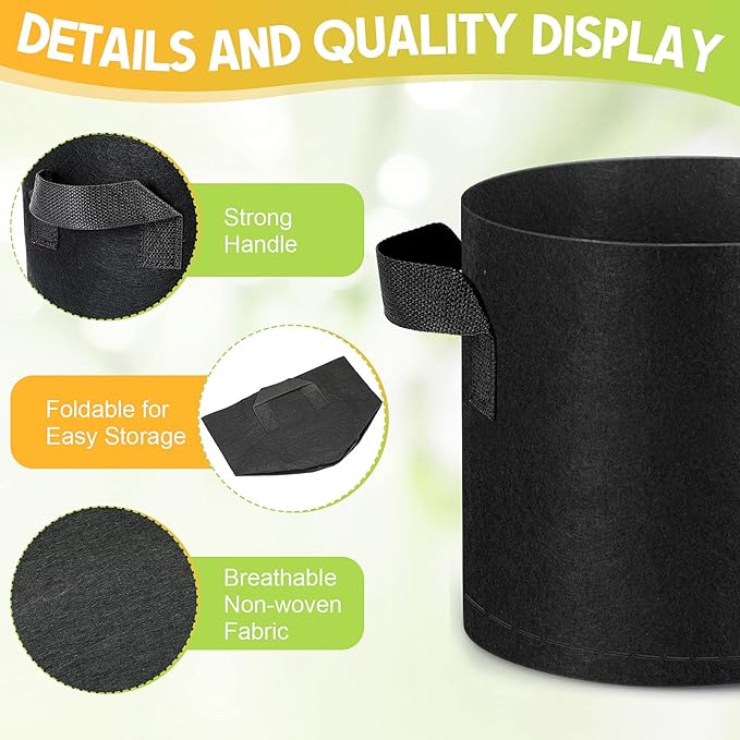 Nuanchu 36 Packs 2 Gallon Grow Bags Bulk Aeration Fabric Pot with Handles Thickened Nonwoven Garden Bags to Healthy Root Growth Vegetables Heavy Duty Grow Pots Planting Bag Planter for Flower Fruits