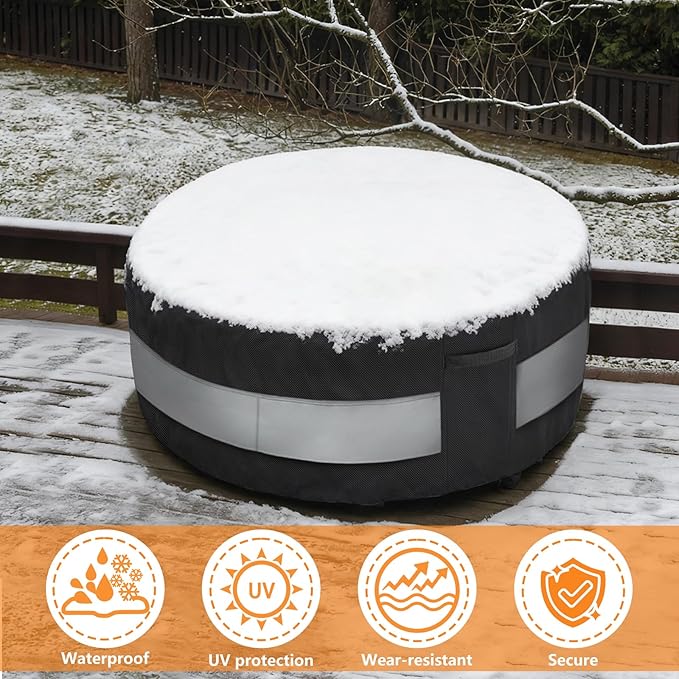 Round Patio Bar Height Table and Chair Cover Black Grey Waterproof Up to 10000pa for 73 x 43 Inch Outdoor Round Furniture Set Covers Patio Set Covers